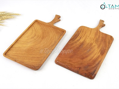 Dĩa gỗ chữ nhật phay lõm tay cầm nhánh cây DIA-GO-02