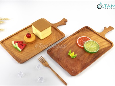 Dĩa gỗ chữ nhật phay lõm tay cầm nhánh cây DIA-GO-02