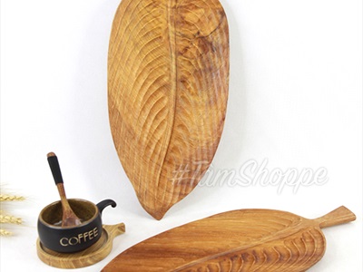 Dĩa gỗ hình chiếc lá phay lõm gân nổi DIA-GO-01