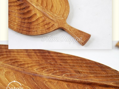 Dĩa gỗ hình chiếc lá phay lõm gân nổi DIA-GO-01