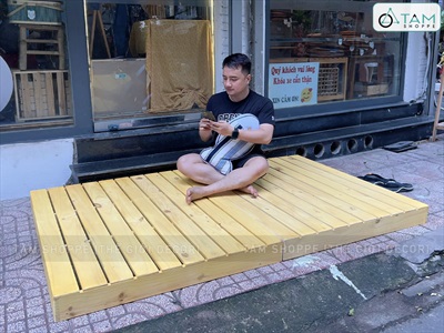 Giường Pallet gỗ thông mới láng mịn cứng cáp chống mọt GIUONG-01