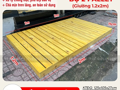 Giường Pallet gỗ thông mới láng mịn cứng cáp chống mọt GIUONG-01