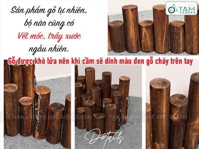 Hàng rào gỗ trang trí cây tròn tự nhiên nối sẵn dài 85cm HANGRAO-01