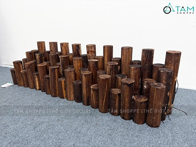 Hàng rào gỗ trang trí cây tròn tự nhiên nối sẵn dài 85cm HANGRAO-01