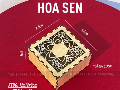 Hộp gỗ đựng 1 bánh Trung thu 5 kiểu hoạ tiết (nhận khắc Logo) HOP-GO-01