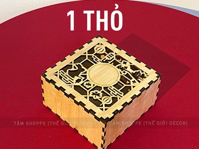 Hộp gỗ đựng 1 bánh Trung thu 5 kiểu hoạ tiết (nhận khắc Logo) HOP-GO-01