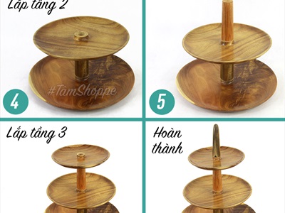 Kệ bánh 3 tầng gỗ dĩa tròn có chóp KEBANH-01
