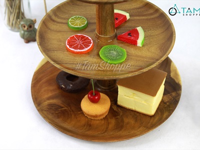 Kệ bánh 3 tầng gỗ dĩa tròn có chóp KEBANH-01