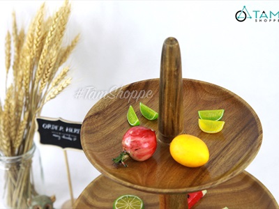Kệ bánh 3 tầng gỗ dĩa tròn có chóp KEBANH-01