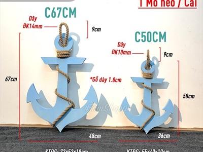 Mỏ neo trang trí cỡ lớn bằng gỗ quấn dây thừng đơn giản MONEO-01