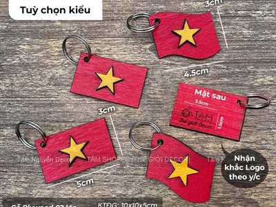Móc khoá gỗ hình lá cờ Việt Nam [Mộc mạc - Sáng đẹp] MOCKHOA-01