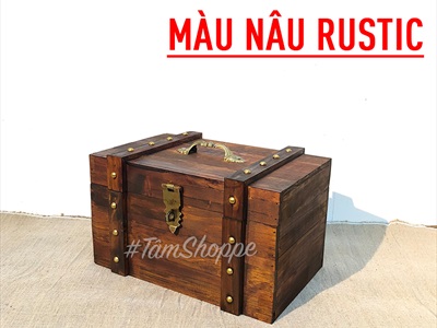 Rương gỗ viền nẹp đinh tán giả cổ 35cm (tặng ổ khoá) RUONG-GO-01