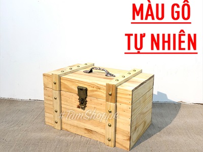 Rương gỗ viền nẹp đinh tán giả cổ 35cm (tặng ổ khoá) RUONG-GO-01