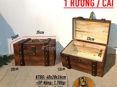 Rương gỗ viền nẹp đinh tán giả cổ 35cm (tặng ổ khoá) RUONG-GO-01
