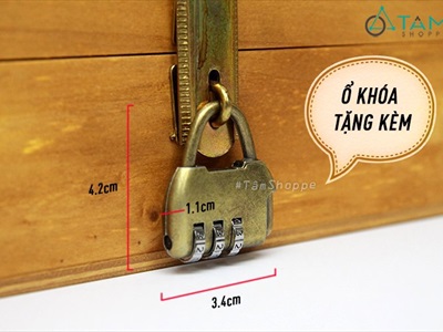 Rương gỗ viền nẹp đinh tán giả cổ 35cm (tặng ổ khoá) RUONG-GO-01
