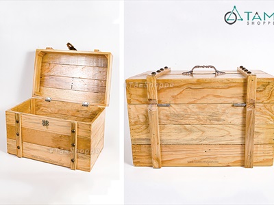 Rương gỗ viền nẹp đinh tán giả cổ 35cm (tặng ổ khoá) RUONG-GO-01