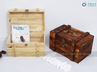 Rương gỗ viền nẹp đinh tán giả cổ 35cm (tặng ổ khoá) RUONG-GO-01