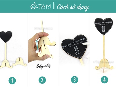 Standee bảng đen viết phấn để bàn trái tim chân sóng [Tháo lắp - cao 20cm] BANGDEN-14