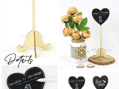 Standee bảng đen viết phấn để bàn trái tim chân sóng [Tháo lắp - cao 20cm] BANGDEN-14