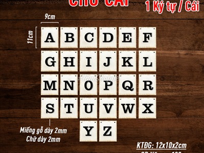 Thẻ chữ gỗ số gỗ trang trí [Lẻ từng thẻ - Có lỗ xỏ dây treo] CHU-GO-11