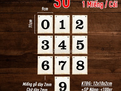 Thẻ chữ gỗ số gỗ trang trí [Lẻ từng thẻ - Có lỗ xỏ dây treo] CHU-GO-11