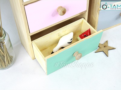Tủ gỗ để bàn hình ngôi nhà 3 ngăn kéo màu pastel TU-GO-01
