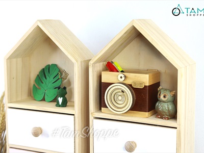 Tủ gỗ để bàn hình ngôi nhà 3 ngăn kéo màu pastel TU-GO-01