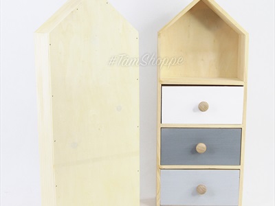 Tủ gỗ để bàn hình ngôi nhà 3 ngăn kéo màu pastel TU-GO-01