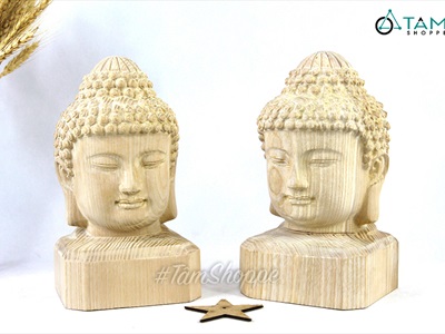 Tượng đầu phật gỗ nguyên khối phù điêu màu tự nhiên cao 20cm TUONGPHAT-02