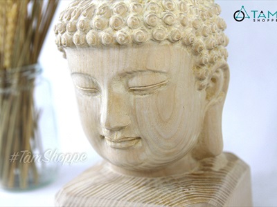 Tượng đầu phật gỗ nguyên khối phù điêu màu tự nhiên cao 20cm TUONGPHAT-02