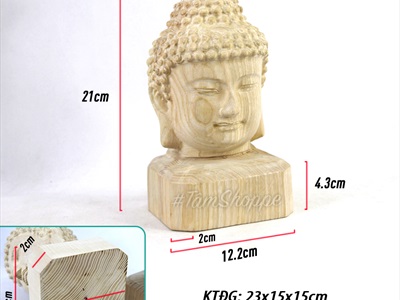 Tượng đầu phật gỗ nguyên khối phù điêu màu tự nhiên cao 20cm TUONGPHAT-02