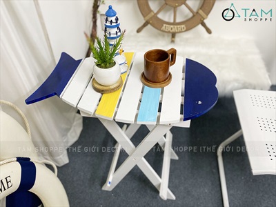Bàn gỗ hình con cá sọc màu [Cao 60cm - Gấp gọn] BANGHE-03