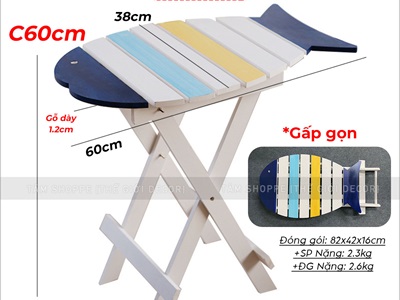Bàn gỗ hình con cá sọc màu [Cao 60cm - Gấp gọn] BANGHE-03