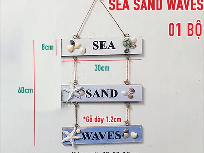 Bảng treo chủ đề biển Beach House chữ nhật 2-3 tầng [dây thừng - vỏ ốc thật] BTC-BIEN-02
