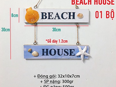 Bảng treo chủ đề biển Beach House chữ nhật 2-3 tầng [dây thừng - vỏ ốc thật] BTC-BIEN-02