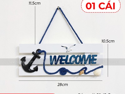 Bảng welcome gỗ 3 sọc trắng chủ đề biển [4 kiểu - 28x10cm] BTC-WEL-07