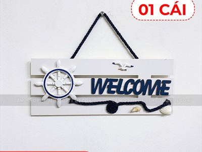 Bảng welcome gỗ 3 sọc trắng chủ đề biển [4 kiểu - 28x10cm] BTC-WEL-07