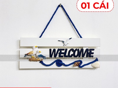 Bảng welcome gỗ 3 sọc trắng chủ đề biển [4 kiểu - 28x10cm] BTC-WEL-07