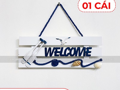 Bảng welcome gỗ 3 sọc trắng chủ đề biển [4 kiểu - 28x10cm] BTC-WEL-07