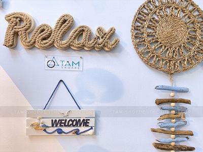 Bảng welcome gỗ 3 sọc trắng chủ đề biển [4 kiểu - 28x10cm] BTC-WEL-07