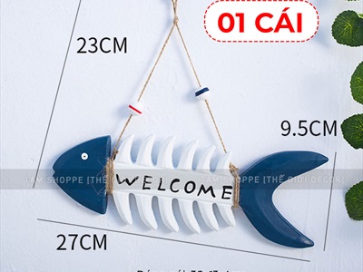 Bảng welcome xương cá trắng xanh [Thạch cao - 27x10cm] BTC-WEL-08