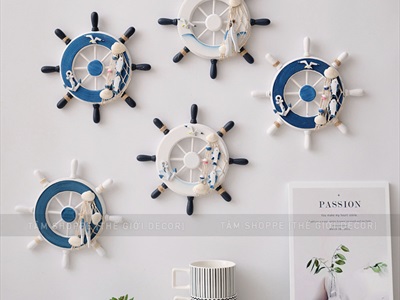 Bánh lái tàu trang trí đường kính 22,5cm [Gỗ ép - nhiều kiểu] BANHLAI-01