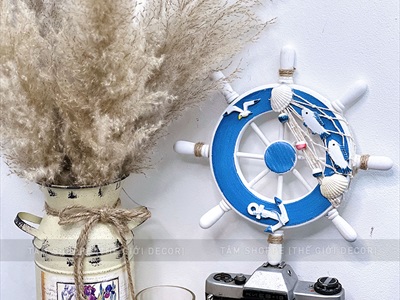 Bánh lái tàu trang trí đường kính 22,5cm [Gỗ ép - nhiều kiểu] BANHLAI-01