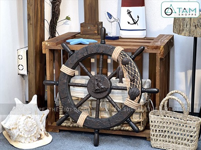 Bánh lái tàu trang trí đường kính 45cm [Gỗ ép - nhiều kiểu] BANHLAI-03