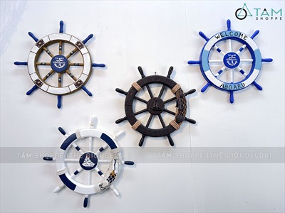 Bánh lái tàu trang trí đường kính 45cm [Gỗ ép - nhiều kiểu] BANHLAI-03