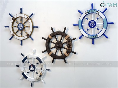 Bánh lái tàu trang trí đường kính 45cm [Gỗ ép - nhiều kiểu] BANHLAI-03