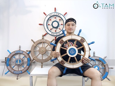 Bánh lái tàu trang trí đường kính 62cm [Gỗ ép - nhiều kiểu] BANHLAI-04