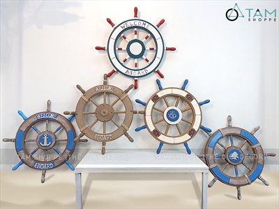 Bánh lái tàu trang trí đường kính 62cm [Gỗ ép - nhiều kiểu] BANHLAI-04
