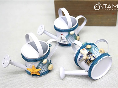 Bình tưới cây mini chủ đề biển màu trắng [handmade - 4 kiểu] BINHTUOI-01