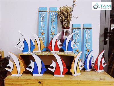 Cá gỗ decor để bàn - Cá thù lù 3 màu TCV-CA-01